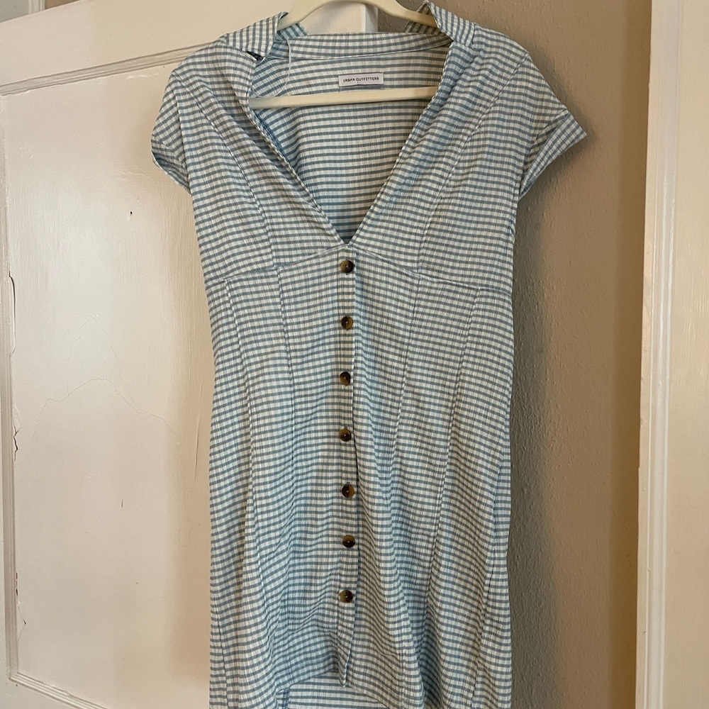 URBAN OUTFITTERS BLUE AND WHITE PLAID MINI DRESS